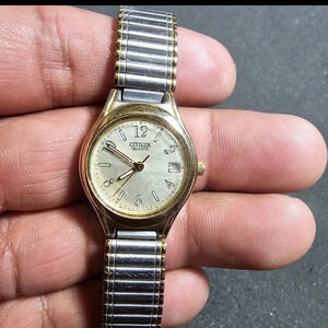 Citizen Ladies Quartz Cocktail Watch Silver Gold Tone 1012-R000887 Working